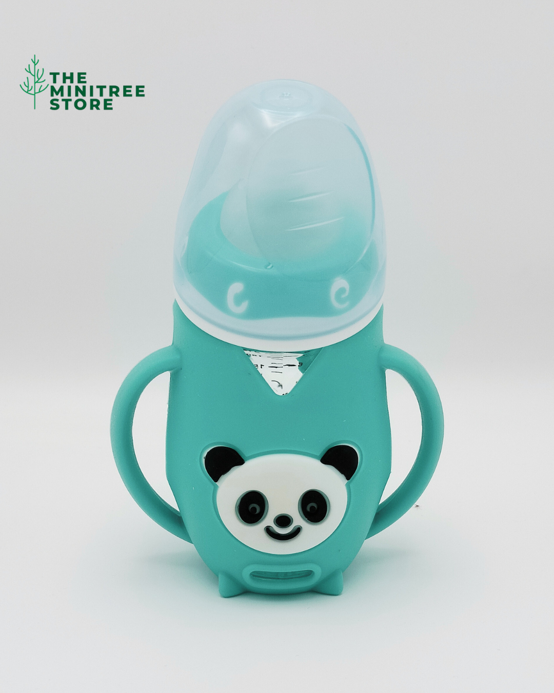 240ml Wide-Neck Anti-Colic Glass Baby Feeding Bottle with Cute Panda Silicone Sleeve & Dual Handles
