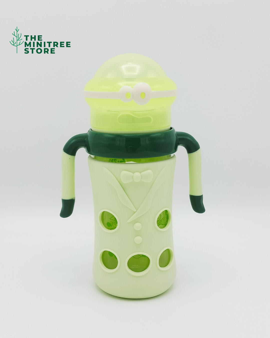 minitree 240ml wide neck Glass Baby Feeder with Anti-Drop Silicone Sleeve & Dual Handles