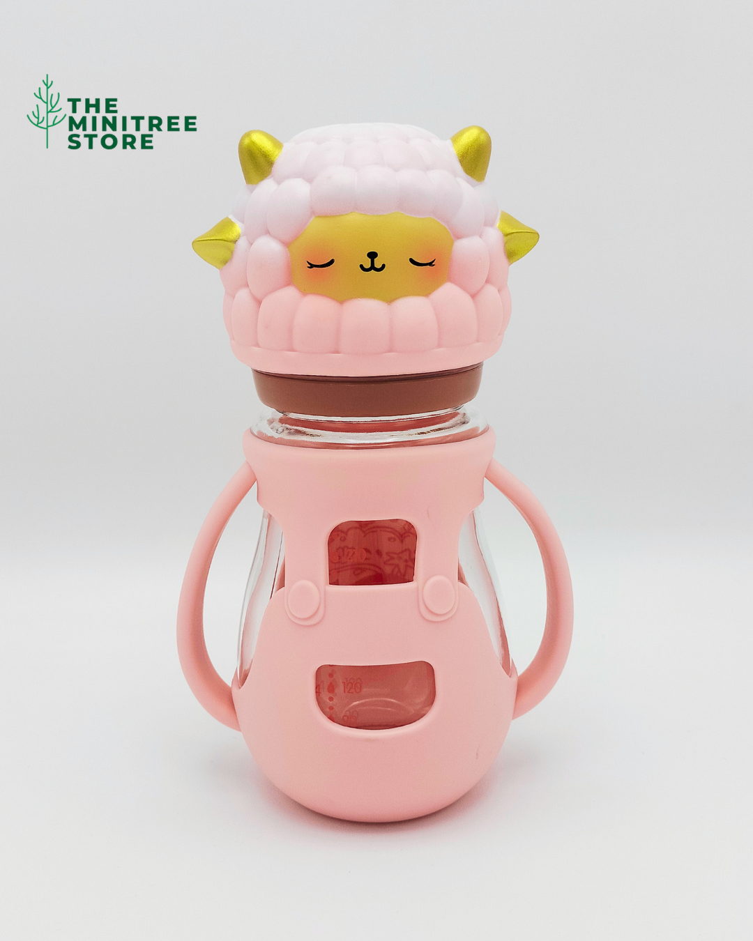 minitree 240ml wide neck Glass Baby Feeder with Sheep Cap & Silicone Sleeve | The Minitree Store
