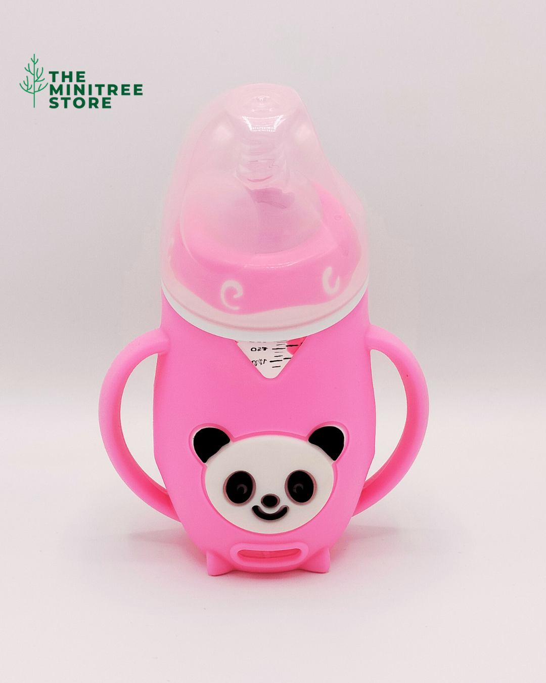 240ml Wide-Neck Anti-Colic Glass Baby Feeding Bottle with Cute Panda Silicone Sleeve & Dual Handles