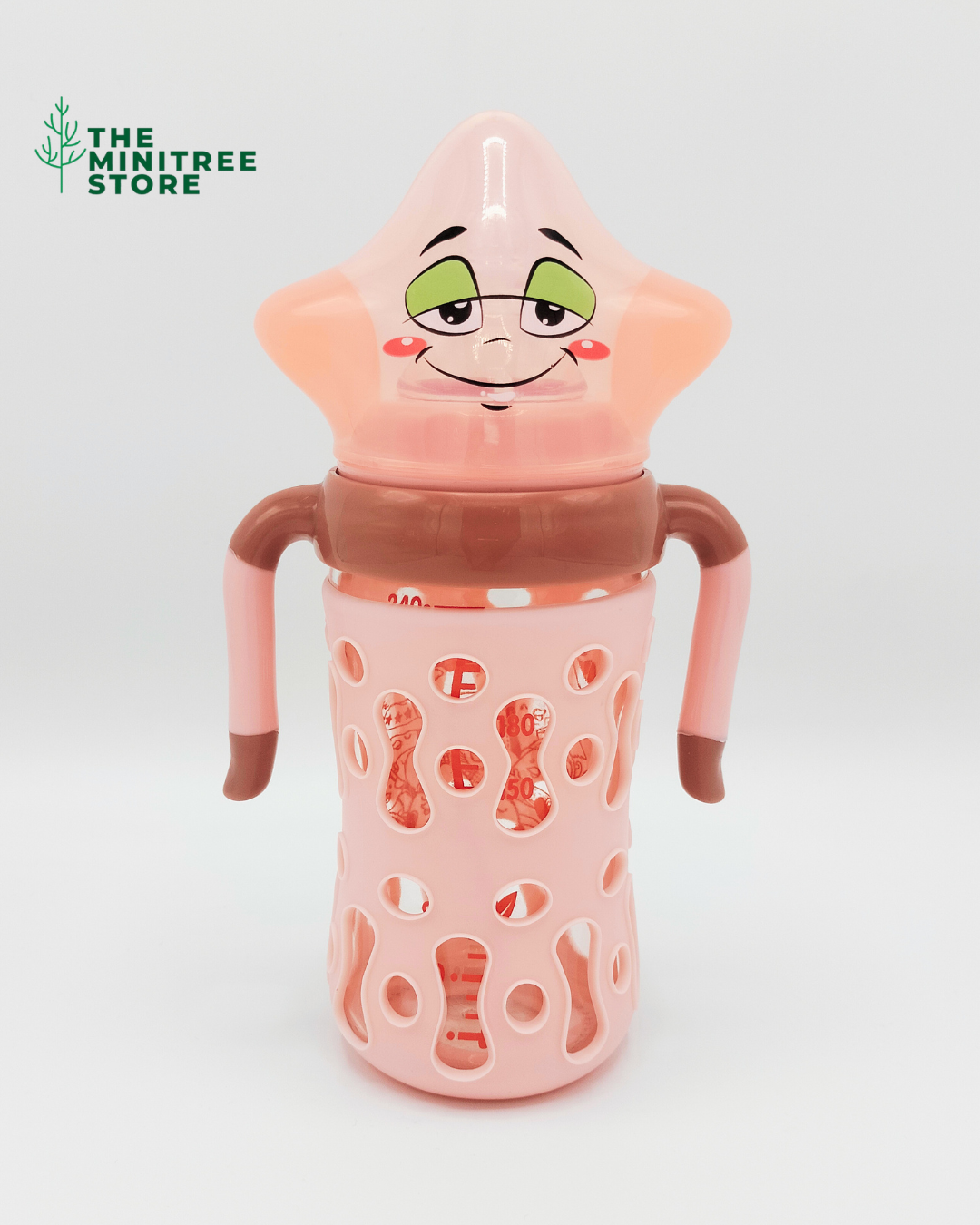 minitree 240ml Premium Wide Neck Glass Baby Feeder with Star Character Cap & Cutout Silicone Protection