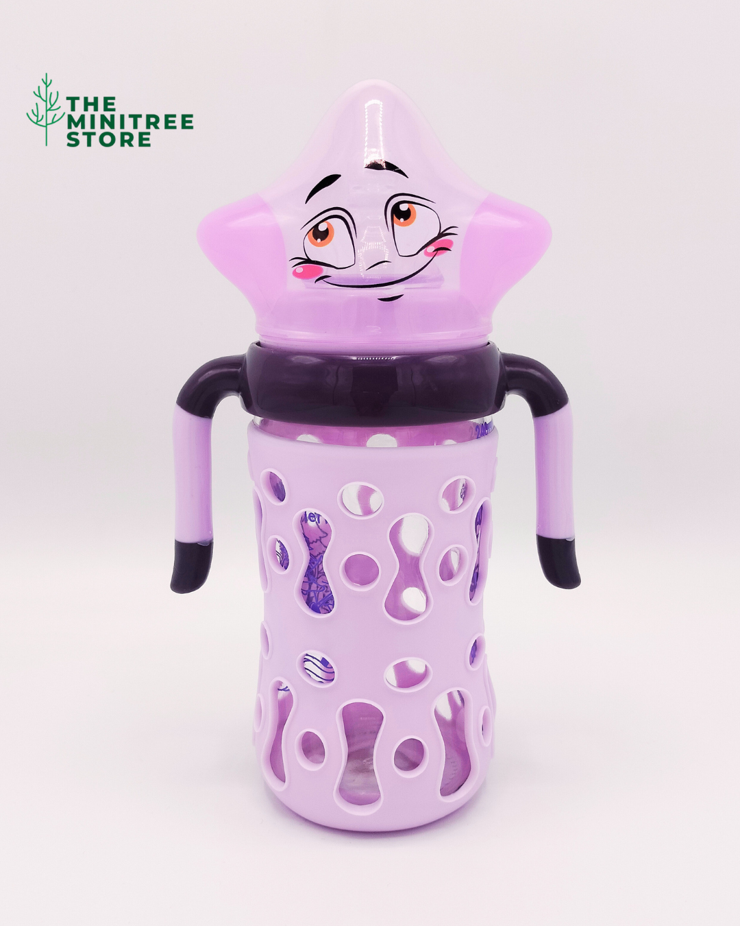 minitree 240ml Premium Wide Neck Glass Baby Feeder with Star Character Cap & Cutout Silicone Protection